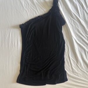 Black One-Shoulder Lace-Trim Dress